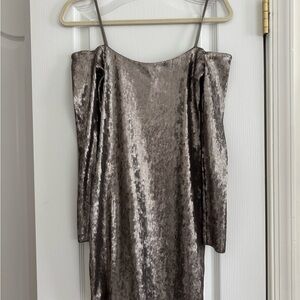 Express Metallic Taupe Long Sleeve Sequin Dress